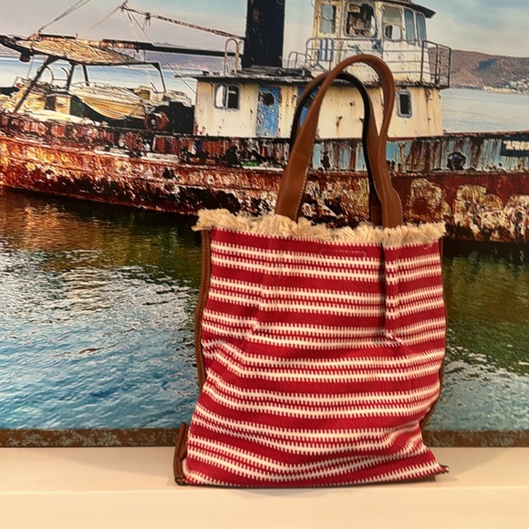 Clarks fringe striped leather and canvas tote - Picture 4 of 14